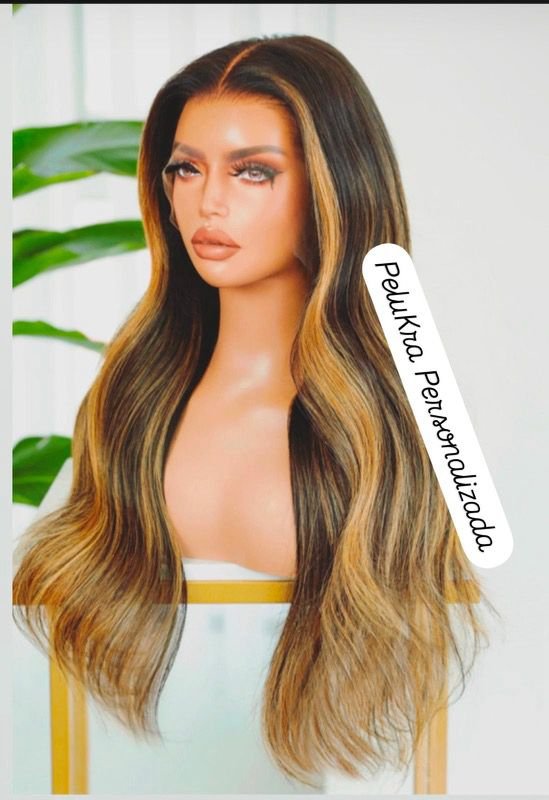 22” texture bodywave HD 13x6 bleached knots and pre plugged lacefrontal 150 density, color dark brown and cherry blond balayage with darker roots